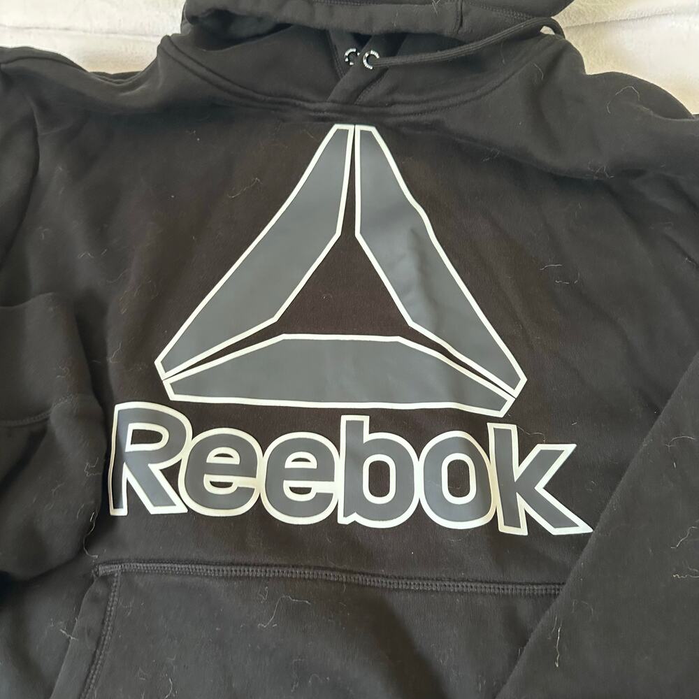 Men's Sweatshirt Hoodie Reebok Black and Silver Logo Size XL Pullover Sports - Picture 2 of 3
